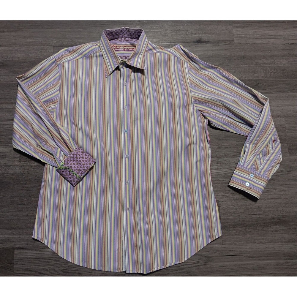 Robert Graham Men's‎ Multicolor Striped Flip Cuff Long Sleeve Shirt Size XL